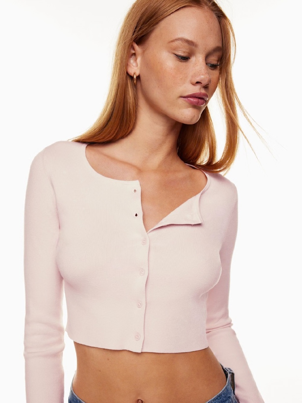 Aritzia Izzy Cropped Button Cardigan Shy Pink